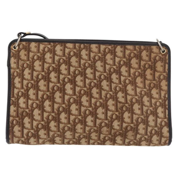 Christian Dior Trotter Canvas Shoulder Bag Beige Gold Auth 176056