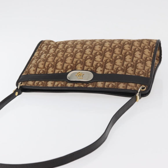 Christian Dior Trotter Canvas Shoulder Bag Beige Gold Auth 176056