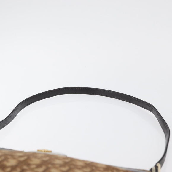Christian Dior Trotter Canvas Shoulder Bag Beige Gold Auth 176056