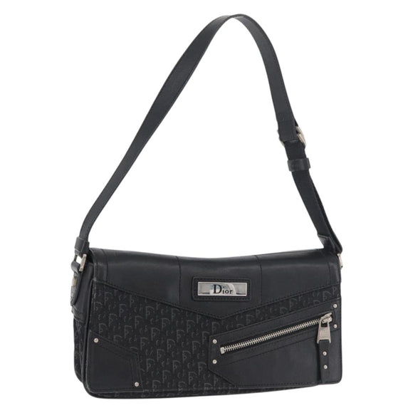 Christian Dior Trotter Canvas Shoulder Bag Black Silver Auth 176057A