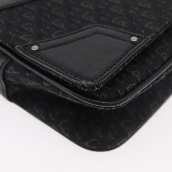 Christian Dior Trotter Canvas Shoulder Bag Black Silver Auth 176057A