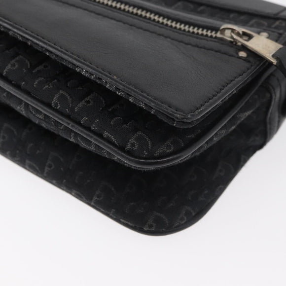 Christian Dior Trotter Canvas Shoulder Bag Black Silver Auth 176057A