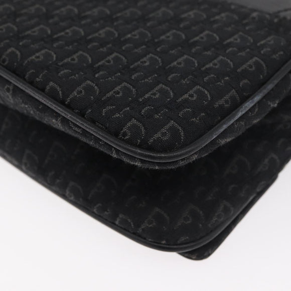 Christian Dior Trotter Canvas Shoulder Bag Black Silver Auth 176057A