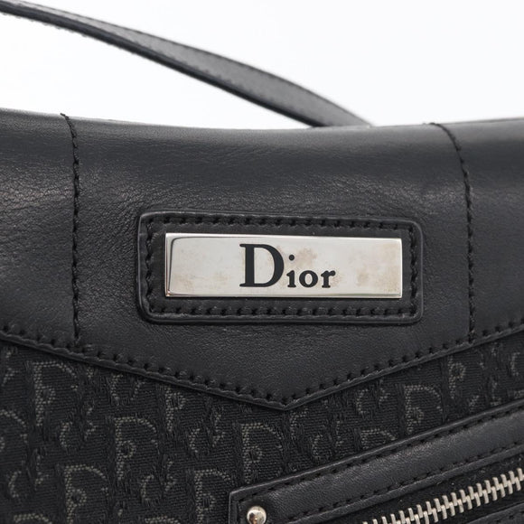 Christian Dior Trotter Canvas Shoulder Bag Black Silver Auth 176057A
