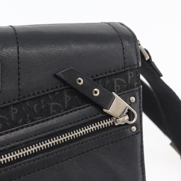 Christian Dior Trotter Canvas Shoulder Bag Black Silver Auth 176057A