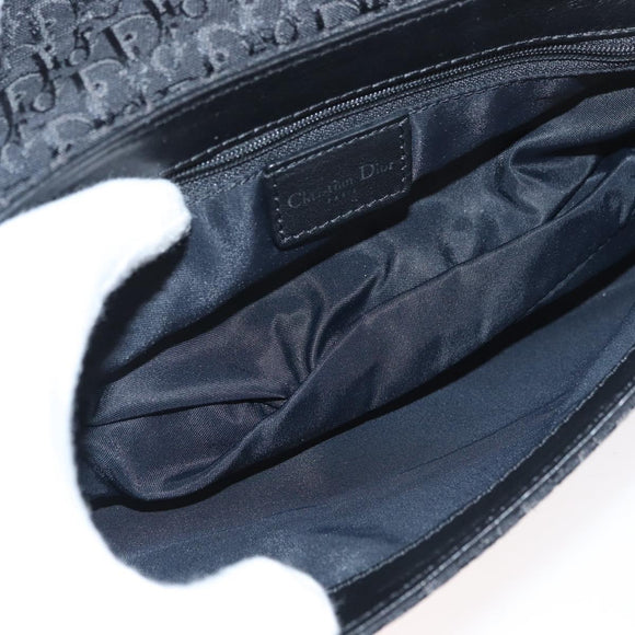 Christian Dior Trotter Canvas Shoulder Bag Black Silver Auth 176057A