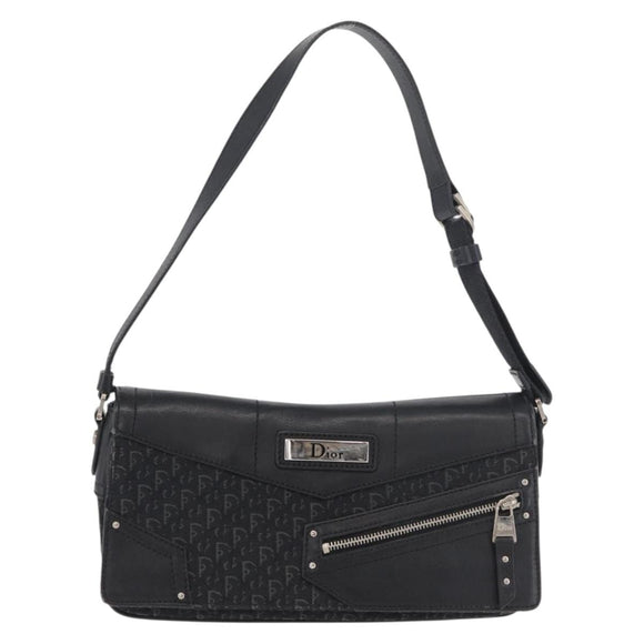 Christian Dior Trotter Canvas Shoulder Bag Black Silver Auth 176057A