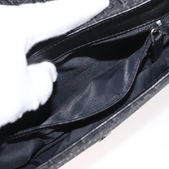 Christian Dior Trotter Canvas Shoulder Bag Black Silver Auth 176057A