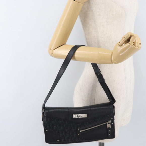 Christian Dior Trotter Canvas Shoulder Bag Black Silver Auth 176057A