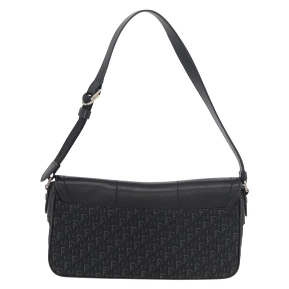 Christian Dior Trotter Canvas Shoulder Bag Black Silver Auth 176057A