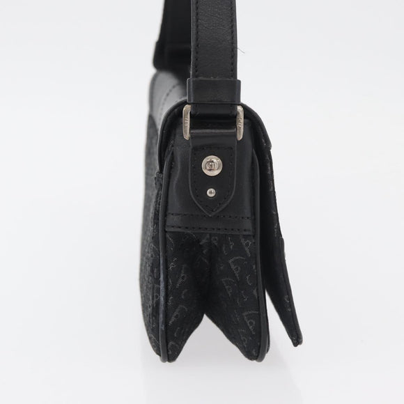 Christian Dior Trotter Canvas Shoulder Bag Black Silver Auth 176057A