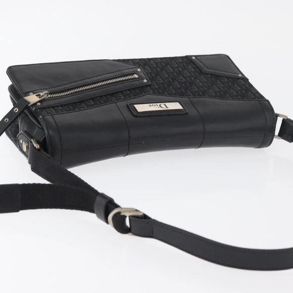 Christian Dior Trotter Canvas Shoulder Bag Black Silver Auth 176057A