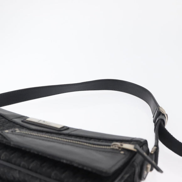 Christian Dior Trotter Canvas Shoulder Bag Black Silver Auth 176057A