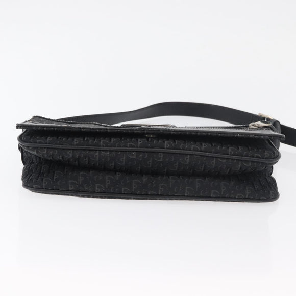 Christian Dior Trotter Canvas Shoulder Bag Black Silver Auth 176057A