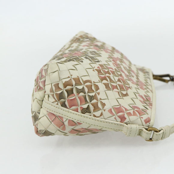 BOTTEGA VENETA INTRECCIATO Accessoire-Beutel Leder Elfenbein Gold Auth 176059A