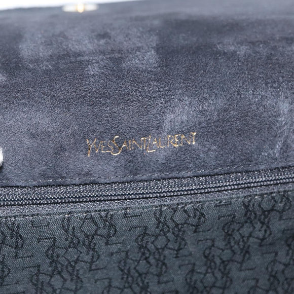 SAINT LAURENT Shoulder Bag Suede Black Gold Silver Auth 176065A