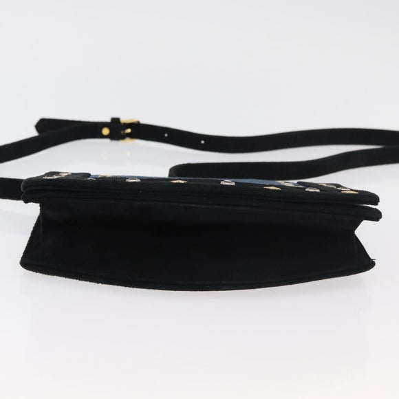 SAINT LAURENT Shoulder Bag Suede Black Gold Silver Auth 176065A