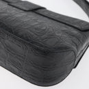 Salvatore Ferragamo Gancini Croco Embossed Bag Leather Black Gold Auth 176066A-16