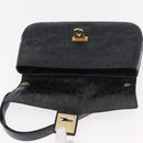 Salvatore Ferragamo Gancini Croco Embossed Bag Leather Black Gold Auth 176066A-10