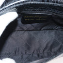 Salvatore Ferragamo Gancini Croco Embossed Bag Leather Black Gold Auth 176066A-11