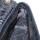 Salvatore Ferragamo Gancini Croco Embossed Bag Leather Black Gold Auth 176066A-18