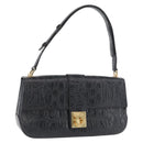 Salvatore Ferragamo Gancini Croco Embossed Bag Leather Black Gold Auth 176066A-1