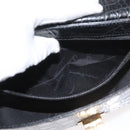 Salvatore Ferragamo Gancini Croco Embossed Bag Leather Black Gold Auth 176066A-21