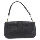 Salvatore Ferragamo Gancini Croco Embossed Bag Leather Black Gold Auth 176066A-2