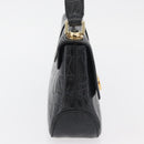 Salvatore Ferragamo Gancini Croco Embossed Bag Leather Black Gold Auth 176066A-4