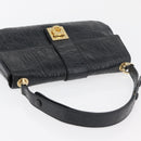 Salvatore Ferragamo Gancini Croco Embossed Bag Leather Black Gold Auth 176066A-6