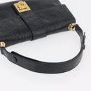 Salvatore Ferragamo Gancini Croco Embossed Bag Leather Black Gold Auth 176066A-7