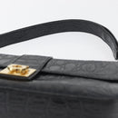 Salvatore Ferragamo Gancini Croco Embossed Bag Leather Black Gold Auth 176066A-8