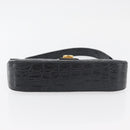Salvatore Ferragamo Gancini Croco Embossed Bag Leather Black Gold Auth 176066A-5