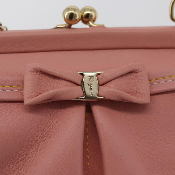 Salvatore Ferragamo Gancini Chain Shoulder Pouch Leather Pink Gold Auth 176068A