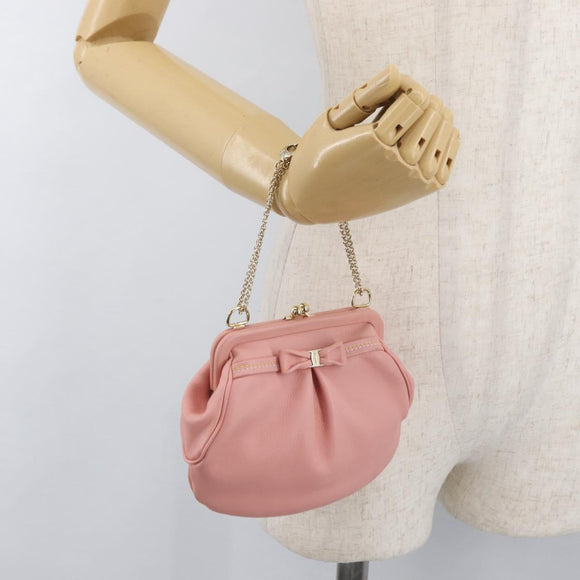 Salvatore Ferragamo Gancini Chain Shoulder Pouch Leather Pink Gold Auth 176068A