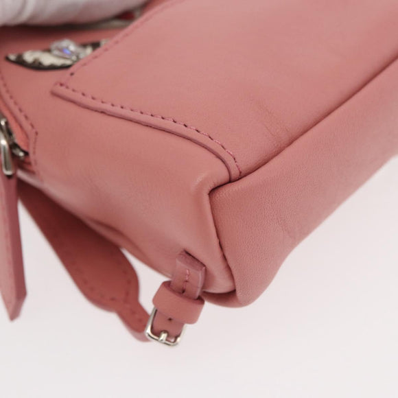 FENDI Monster Eyes Bag Charm Leather Pink Silver Auth 176072A