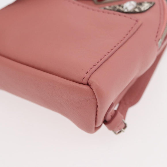 FENDI Monster Eyes Bag Charm Leather Pink Silver Auth 176072A