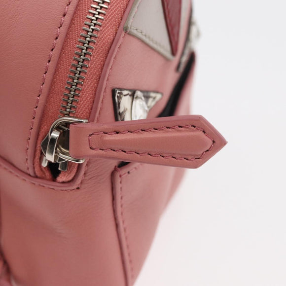 FENDI Monster Eyes Bag Charm Leather Pink Silver Auth 176072A