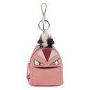 FENDI Monster Eyes Bag Charm Leather Pink Silver Auth 176072A-13