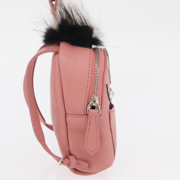 FENDI Monster Eyes Bag Charm Leather Pink Silver Auth 176072A