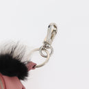 FENDI Monster Eyes Bag Charm Leather Pink Silver Auth 176072A-8