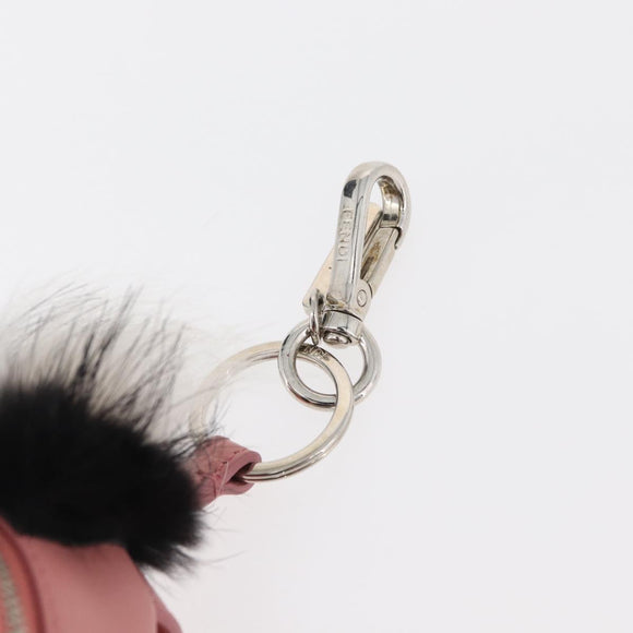 FENDI Monster Eyes Bag Charm Leather Pink Silver Auth 176072A