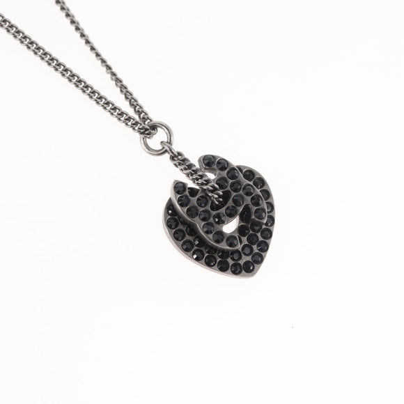 CHANEL COCO Mark Necklace metal Black CC Auth 176078A