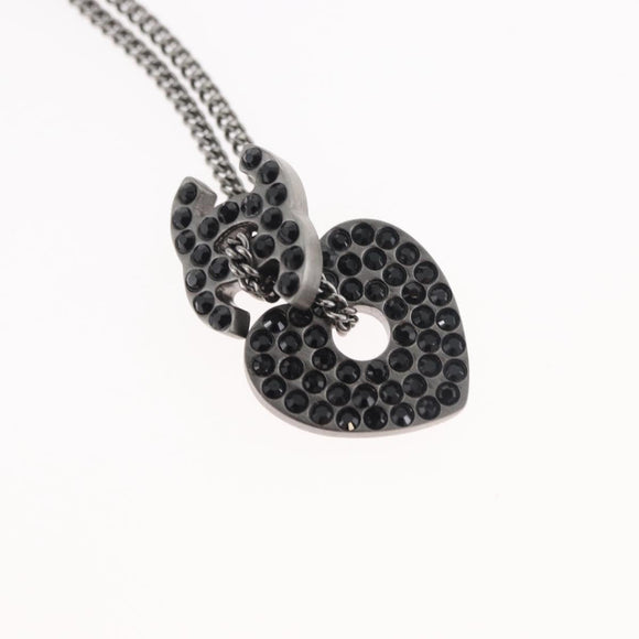 CHANEL COCO Mark Necklace metal Black CC Auth 176078A