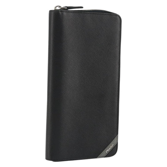 PRADA Long Wallet Safiano leather Black Silver Auth 176080A