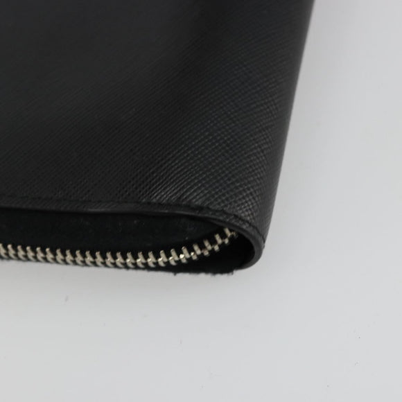 PRADA Long Wallet Safiano leather Black Silver Auth 176080A