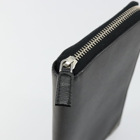 PRADA Long Wallet Safiano leather Black Silver Auth 176080A