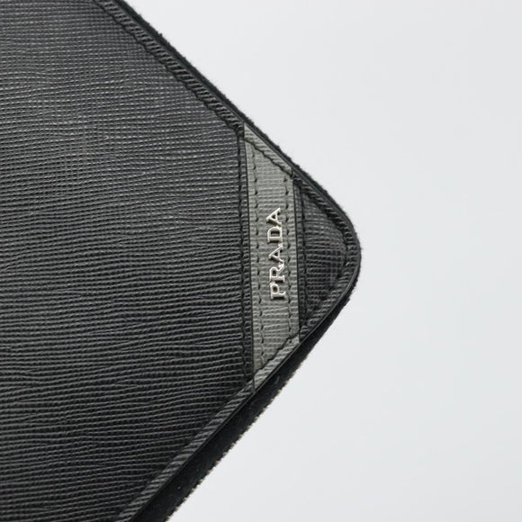 PRADA Long Wallet Safiano leather Black Silver Auth 176080A