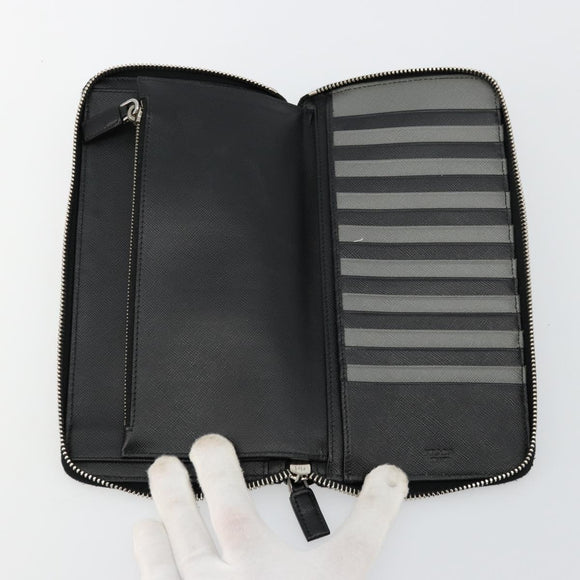 PRADA Long Wallet Safiano leather Black Silver Auth 176080A