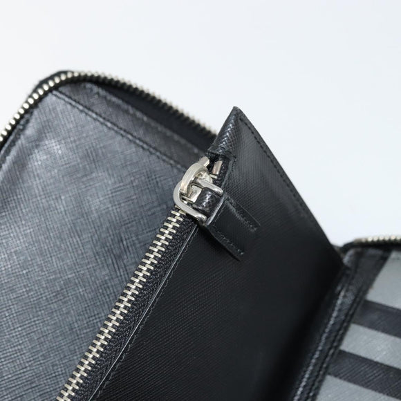 PRADA Long Wallet Safiano leather Black Silver Auth 176080A